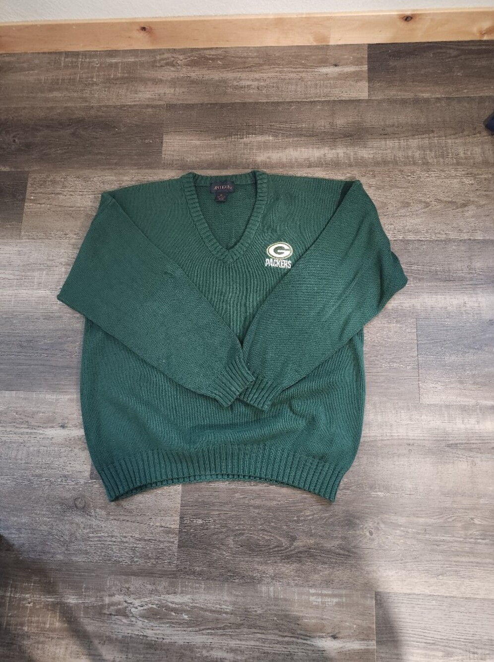 Antigua Vintagr Green V-Neck Sweater with Logo Embroidery